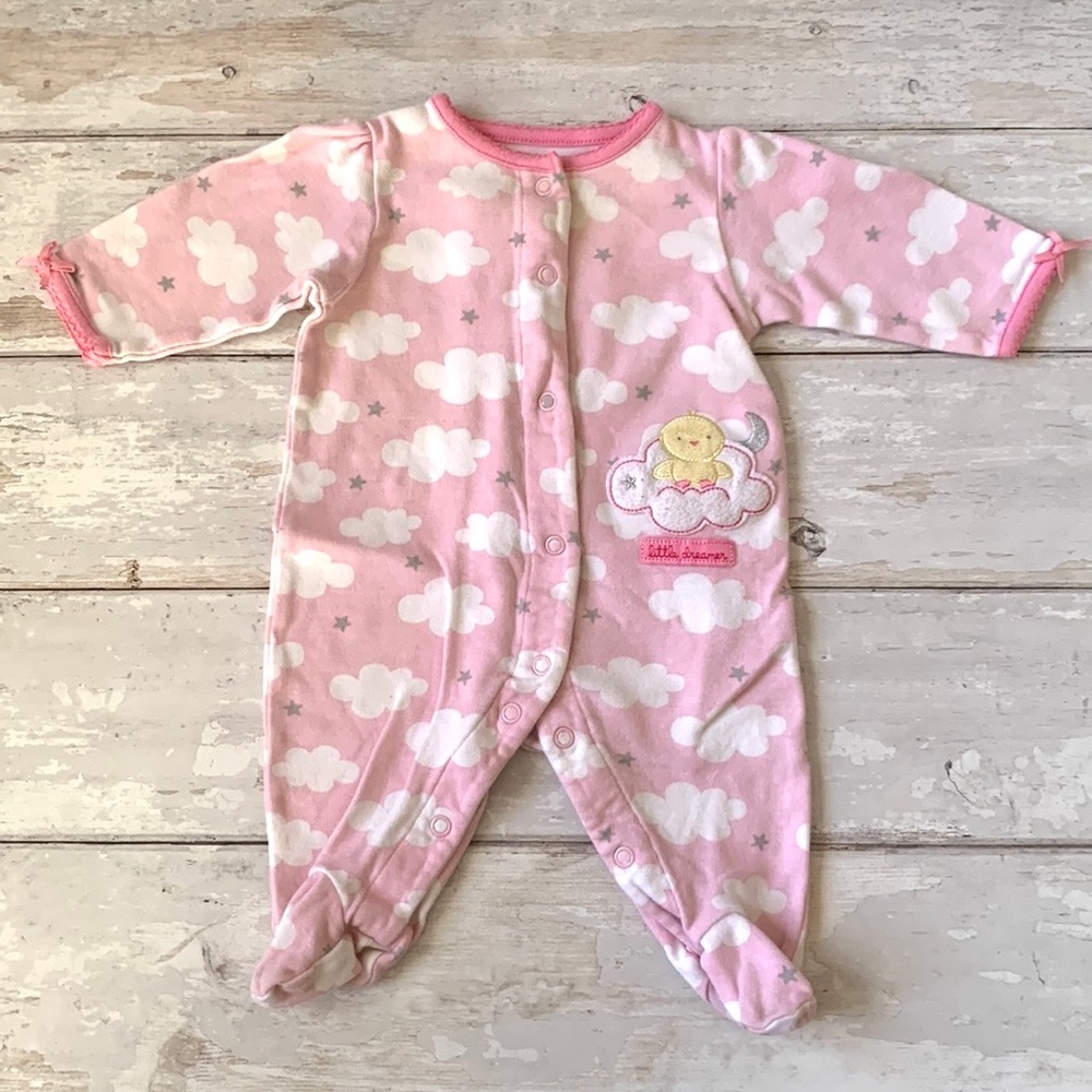 Carters 3m Baby Girl Cloud Print Pink Footie Sleeper Pajamas One Piece Outfit